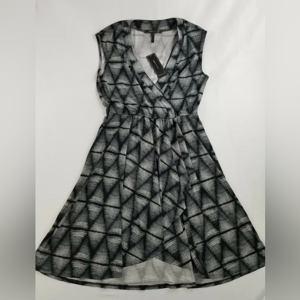 BCBGMaxAzria black gray print Carmelle dress size XSmall NWOT $178 MSRP